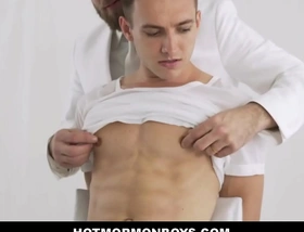 Blonde twink mormon boy with six pack abs fucked by priest