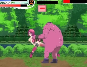 Cute pink haired girl having sex with big monster man in guild meister act hentai game